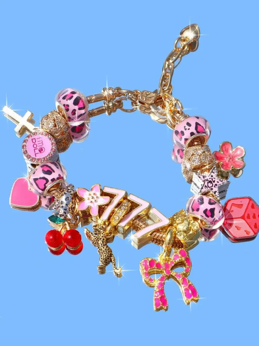 Gold Tone Cherry Charm Bracelet