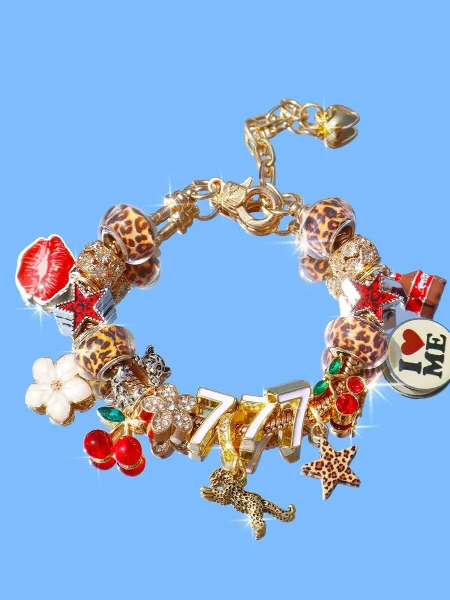 Gold Tone Cherry Charm Bracelet
