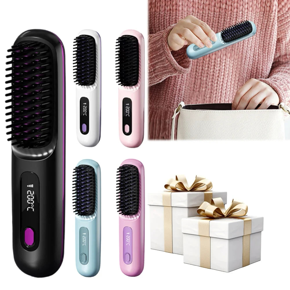 Portable Cordless Hair Straightening Brush
