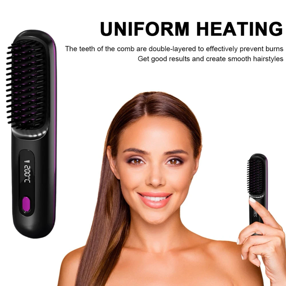 Portable Cordless Hair Straightening Brush